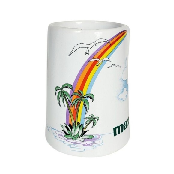 Vintage 80s Ceramic Mazatlán Rainbow Island Beach Palm Trees Coffee Tea Mug Cup - Picture 3 of 7